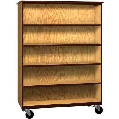 Mobile Wood Double-Faced Bookcase, Open Front, 48"W x 22-1/4"D x 66"H, Natural Oak/Brown