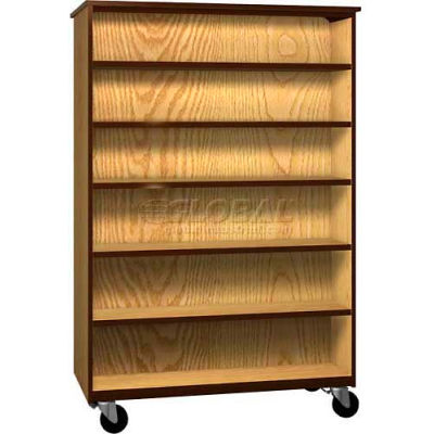 Mobile Wood Double-Faced Bookcase, Open Front, 48"W x 22-1/4"D x 72"H, Maple/Black