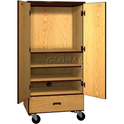 Mobile Wood Video Center Cabinet, Solid Door, 48"W x 22-1/4"D x 66"H, Oiled Cherry/Black