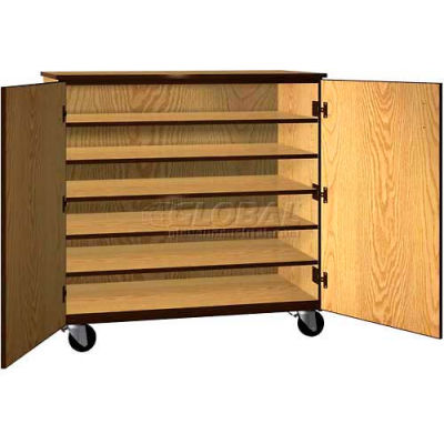 Tote Tray Mobile Wood Cabinet, Solid Door, 48"W x 22-1/4"D x 48"H, Maple/Black