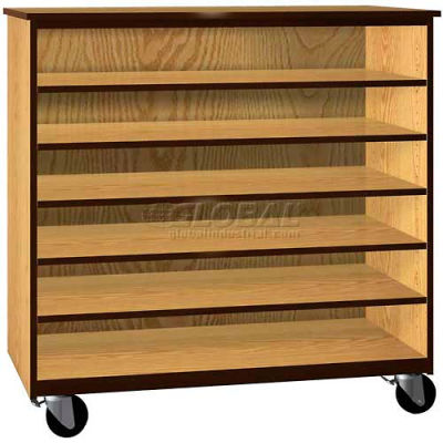 Tote Tray Mobile Wood Cabinet, Open Front, 48"W x 22-1/4"D x 48"H, Maple/Black