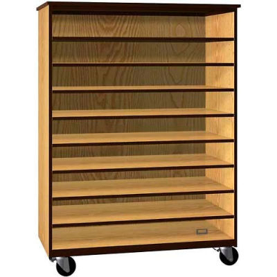 Tote Tray Mobile Wood Cabinet, Open Front, 48"W x 22-1/4"D x 66"H, Maple/Black