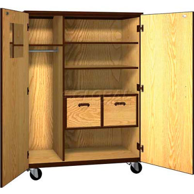 Mobile Wood Teacher Cabinet, 2 Shelves, 2 File Drawers, 48"W x 22-1/4"D x 66"H, Maple/Black