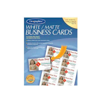 Geographics® Business Card, 3-1/2" x 2", 65 lb, Matte, White, 100 Cards/Pack