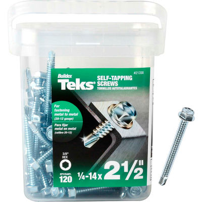 ITW Teks Self-Drilling Screw - #14 x 2-1/2" - Hex Head - Pkg of 120 - 21358