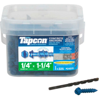 ITW Tapcon Concrete Anchor - 1/4 x 1-1/4" - Hex Washer Head - Pkg of 225 - 24515