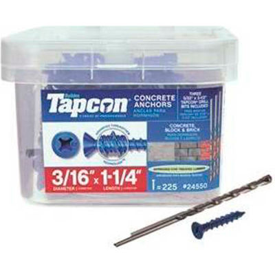 ITW Tapcon Concrete Anchor - 3/16 x 1-1/4" - Phillips Flat Head - Pkg of 225 - 24550