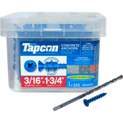 ITW Tapcon Concrete Anchor - 3/16 x 1-3/4" - Phillips Flat Head - Pkg of 225 - 24555