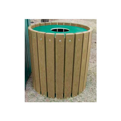 Heavy Duty Round Receptacle, Recycled Plastic, 32 Gal., Cedar