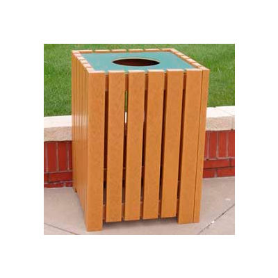 Heavy Duty Square Receptacle, Recycled Plastic, 32 Gal., Cedar