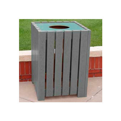 Heavy Duty Square Receptacle, Recycled Plastic, 32 Gal., Gray
