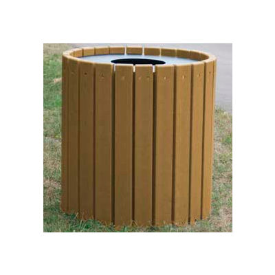 Heavy Duty Round Receptacle, Recycled Plastic, 55 Gal., Cedar