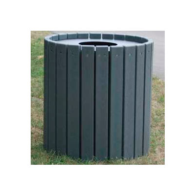 Heavy Duty Round Receptacle, Recycled Plastic, 55 Gal., Gray