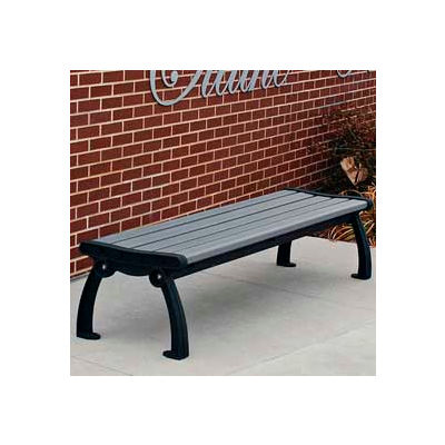 Frog Furnishings Recycled Plastic 6 ft. Heritage Backless Bench, Gray Bench/Black Frame