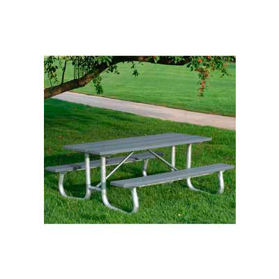 Frog Furnishings Recycled Plastic 8 ft. Galvanized Frame Picnic Table, Gray