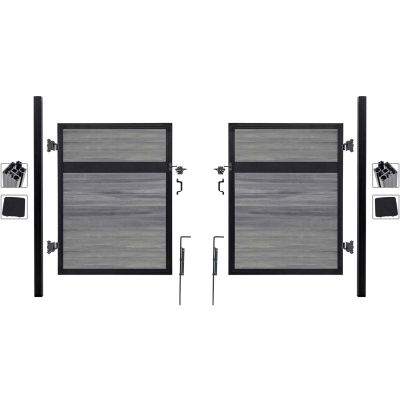 Estate 10'W x 6'H Oxford Grey Aluminum/Composite Adjustable Fence Double Gate Kit- IN GROUND ONLY