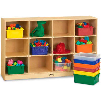 Jonti-Craft® 12 Tub Mobile Cubbie w/Colored Tubs, 57-1/2"W x 15"D x 35-1/2"H, Birch Plywood