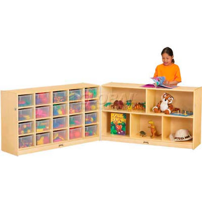 Jonti-Craft® 20 Cubbie Mobile Fold-N-Lock w/Clear Trays, 96"W x 15"D x 29-1/2"H, Birch Plywood