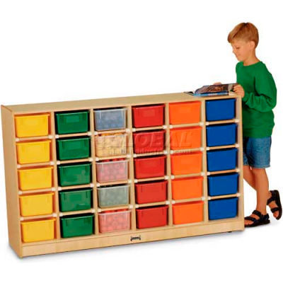 Jonti-Craft® 30 Tray Mobile Cubbie w/Clear Trays, 57-1/2"W x 15"D x 35-1/2"H, Birch Plywood