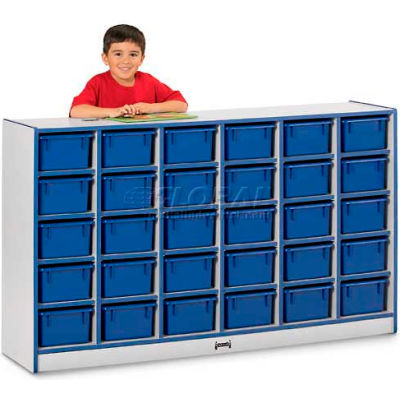 Jonti-Craft® 30 Tray Mobile Cubbie w/Trays, 57-1/2"Wx15"Dx35-1/2"H, Gray Laminate, Black Edge
