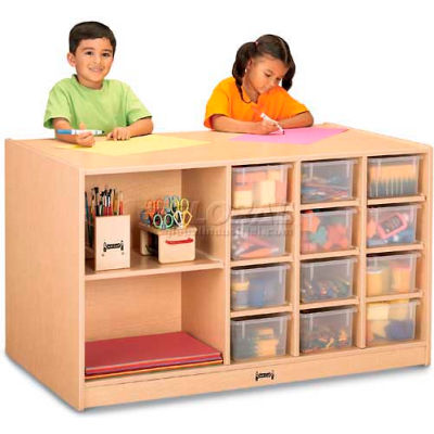 Jonti-Craft® Mobile Storage Island, Twin w/Clear Trays, 48"W x 29"D x 29-1/2"H, Maple Laminate