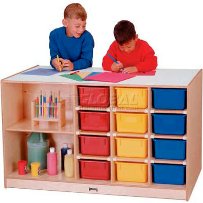 Jonti-Craft® Mobile Storage Island, Twin w/Colored Trays, 48"W x 29"D x 29-1/2"H, Birch Plywood