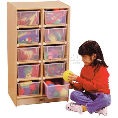 Jonti-Craft® 10 Tray Mobile Cubbie w/Colored Trays, 20"W x 15"D x 35-1/2"H, Birch Plywood