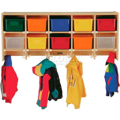 Jonti-Craft® Wall Mount Compartment Coat Locker, w/Clear Trays,48"Wx15-1/2"Dx20"H Birch Plywood
