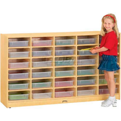 Jonti-Craft® 20 Tray Mobile Cubbie w/Clear Paper-Trays, 60"W x 15"D x 35-1/2"H, Birch Plywood