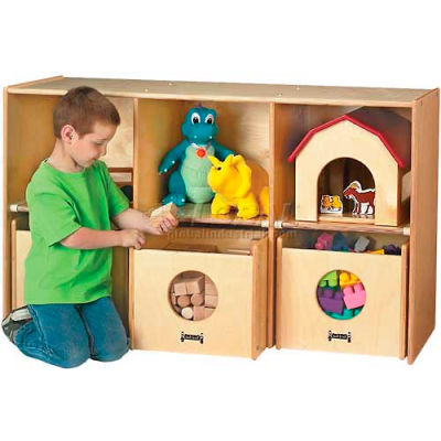 Jonti-Craft® See-N-Wheel Shelf, with 3 See-N-Wheel Bins, 48"W x 18"D x 28-1/2"H, Birch Plywood