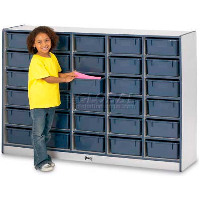 Jonti-Craft® 30 Tub Mobile Cubbie w/Tubs, 60"W x 15"D x 42"H, Gray Laminate, Black Edge