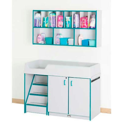 Jonti-Craft® Diaper Changer & Organizer Combo, Stairs on Left, Gray Laminate, Teal Edge