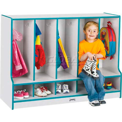 Jonti-Craft® Toddler Seat Coat Locker, 5 Wide, w/o Trays, 48"Wx17-1/2"Dx35"H, Gray/Black Edge