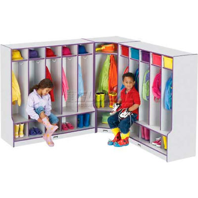 Jonti-Craft® Kid Corner Seat Coat Locker, 24"W x 17-1/2"D x 50-1/2"H, Gray Laminate, Black Edge