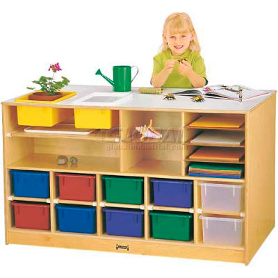 Jonti-Craft® Mobile Storage Island, Twin w/Colored Trays, 48-1/2"W x 29"D x 29"H, Birch Plywood