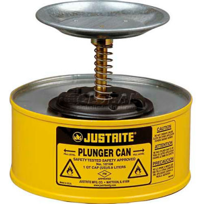Justrite Plunger Can, 1-Quart, Yellow, 10118