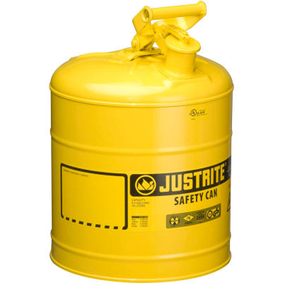 Justrite® Type I Steel Safety Can, 5 Gallon (19L), Self-Close Lid, Yellow, 7150200