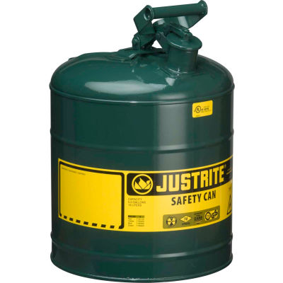 Justrite® Type I Steel Safety Can, 5 Gallon (19L), Self-Close Lid, Green, 7150400