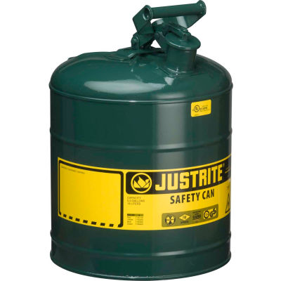 Justrite® Type I Steel Safety Can, 5 Gallon (19L), Self-Close Lid, Green, 7150400