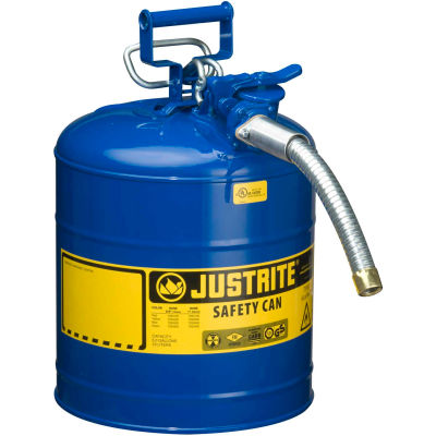 Justrite® Type II AccuFlow™ Steel Safety Can, 5 Gal., 1" Metal Hose, Blue, 7250330