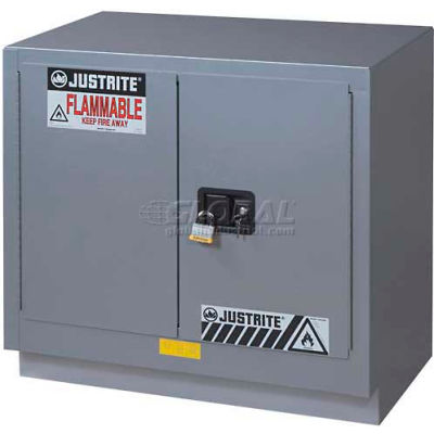 Justrite 23 Gallon 2 Door, Self-Close, Under Fume Hood Cabinet, 36"W x 21-5/8"D x 35-3/4"H, Yellow