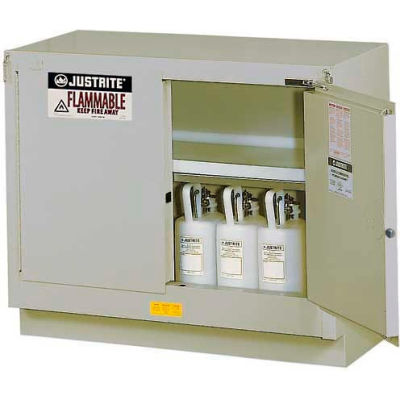 Justrite 31 Gallon 2 Door, Manual, Under Fume Hood Cabinet, 48"W x 21-5/8"D x 35-3/4"H, Silver