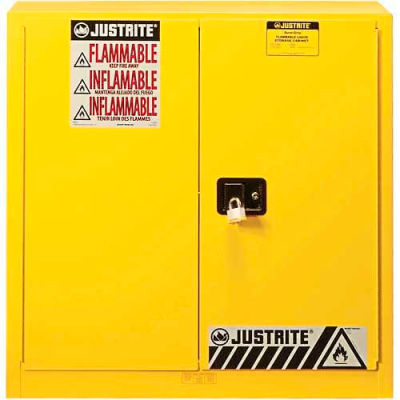 Justrite 30 Gallon 2 Door, Manual, Flammable Cabinet, 36"W x 24"D x 35"H, Yellow