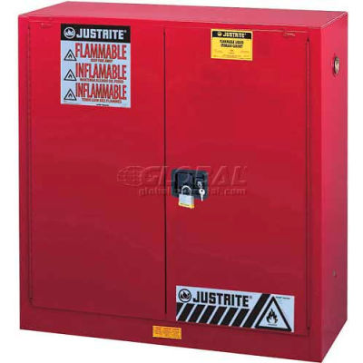 Justrite 30 Gallon 2 Door, Manual, Flammable Cabinet, 36"W x 24"D x 35"H, Red