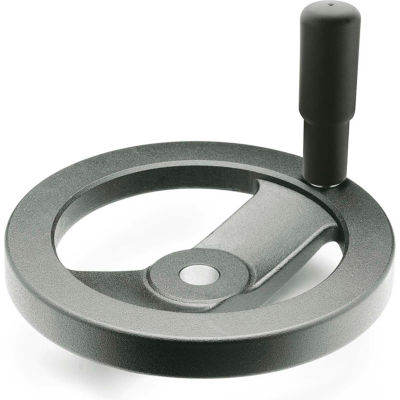 J.W. Winco Black 2 Spoked Handwheel w/ Rev Handle-6.30" Dia x 12mm Bore