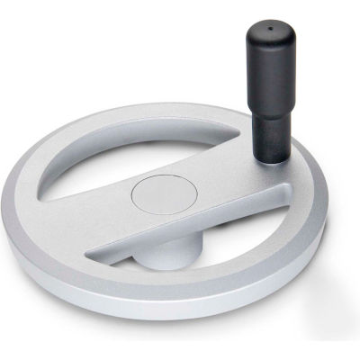 JW Winco - 14MRX2V/R - Alum Flat-Faced Spoked Handwheel w/Rev Handle - 4.92" D x 14mm Bore - Silver