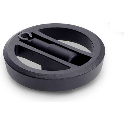 JW Winco - 14MRXCK/R - Alum Flat-Faced Spoked Handwheel w/Retract. Handle 4.92" D x 14mm Bore-Black