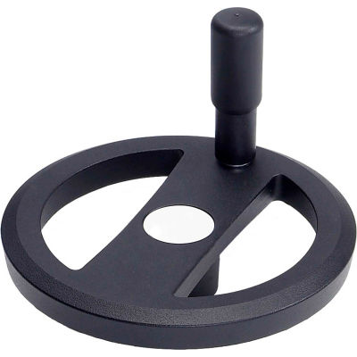 JW Winco - 16MRX4K/R - Alum. Flat-Faced Spoked Handwheel w/ Rev Handle - 6.30" D-16mm Bore - Black