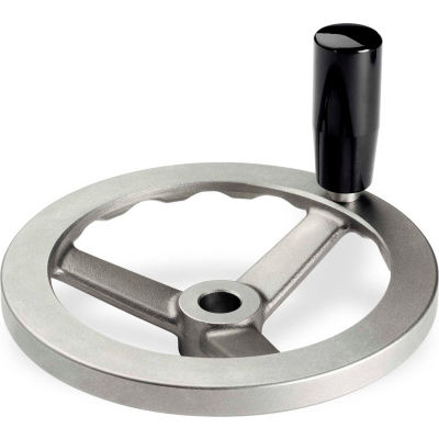 JW Winco - 4BDF2/D - Stainless Steel 3 Spoked Handwheel w/ Rev Handle - 4.92" Dia x .500" Bore
