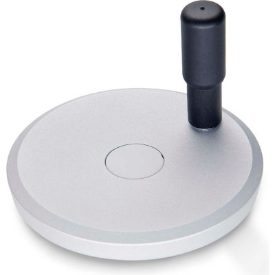 JW Winco - 4BRW2V/R - Aluminum Flat-Faced Handwheel w/ Rev Handle - 4.92" Dia x .500" Bore - Silver